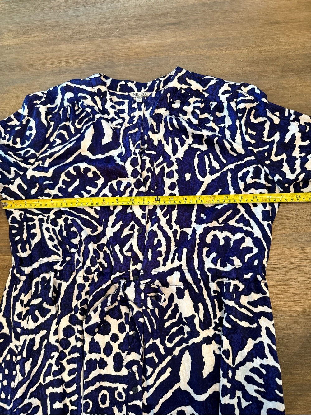 NIC+ZOE Blue & White Print Midi Dress | Size Large | Tie Waist with Pockets - Picture 10 of 11